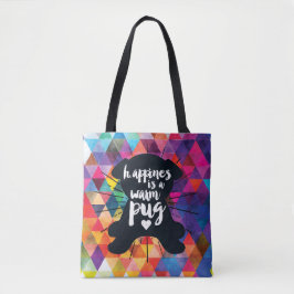 Bolsa Tote A felicidade é uma pirâmide colorida do Pug morno