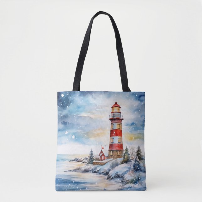 Bolsa Tote A Lighthouse in Winter (Frente)