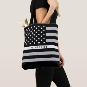 Bolsa Tote A linha cinzenta fina bandeira americana do EMS