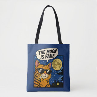 Bolsa Tote A Lua é Falsa - Gato Conspiração