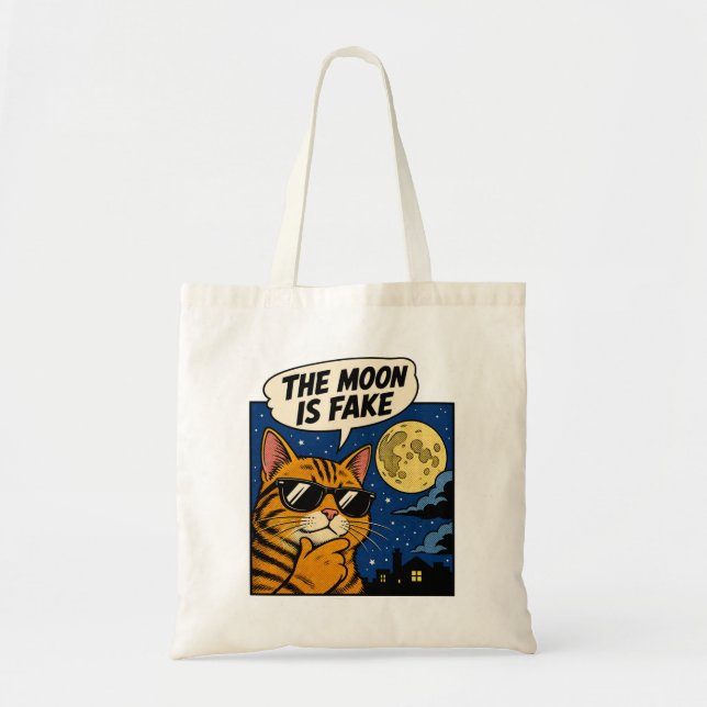 Bolsa Tote A Lua é Falsa - Gato Conspiracy (Frente)