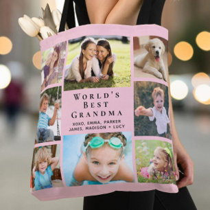 Bolsa Tote A melhor vovó 8 colagem de fotos rosa