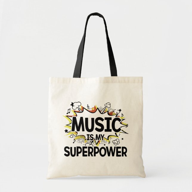 Bolsa Tote A música é minha sacola vermelha e amarela da (Frente)