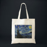 Bolsa Tote A Noite Estrelada de Vincent van Gogh<br><div class="desc">A Noite Estrelada é um óleo na pintura de canvas do pintor holandês Poste-impressionista Vincent van Gogh. Pintado em junho de 1889, ele mostra a visão da janela voltada para leste de sua sala de asilo na Santo-Rémy-de-Provence, pouco antes do nascer do sol, com a adição de uma vila imaginária....</div>