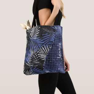 Bolsa Tote A Onda de Glam das Folhas de Brilho Azul é Persona