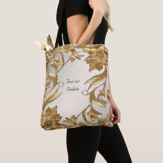 Bolsa Tote A Onda do ouro deixa a barra de ferramentas floral