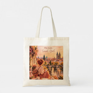 Bolsa Tote A Pequena Garota Viajante Prague Hora Dourada Canv