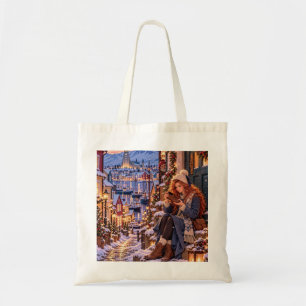 Bolsa Tote A Pequena Garota Viajante Reykjavik Natal Canvas 