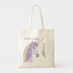 Bolsa Tote A Pequena Irmã Unicórn Rainbow Flowers Fantasy