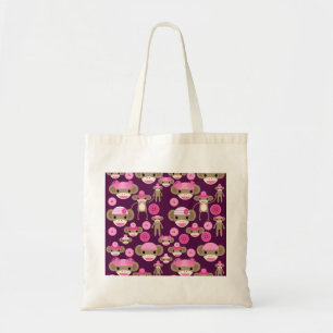 Bolsa Tote A peúga cor-de-rosa feminino bonito Monkeys