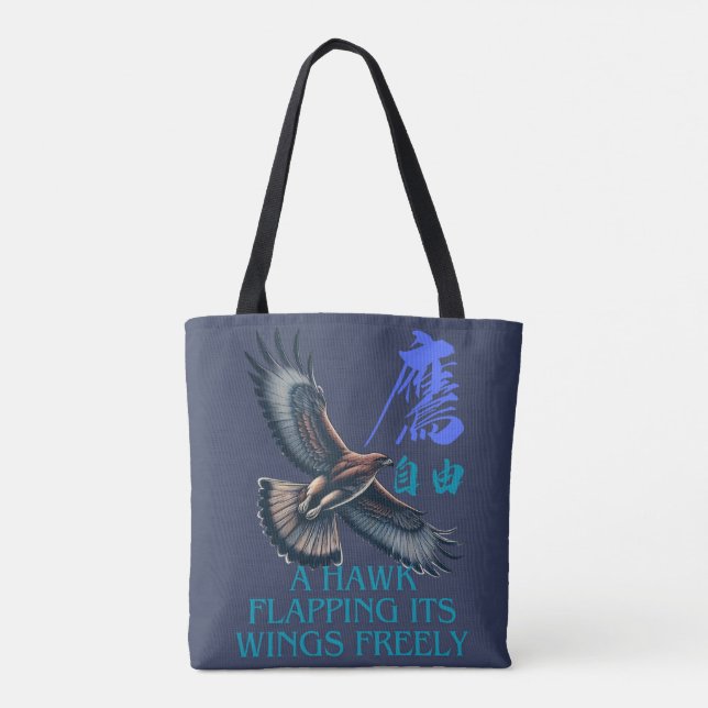 Bolsa Tote A powerful flying hawk symbolizing freedom (Verso)