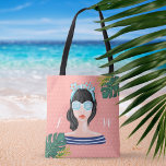 Bolsa Tote À Praia | Folhas Tropicais Retro de Bela Praia<br><div class="desc">Mostre o seu estilo único com o nosso design de na moda para tote de bolsa expressivo perfeito para uso diário ou para levar com você à praia. A design apresenta nossa beleza retrorística impressa à mão, beleza de praia, palmeiras tropicais folhas de tote. Pinks de pincel, e padrão de...</div>