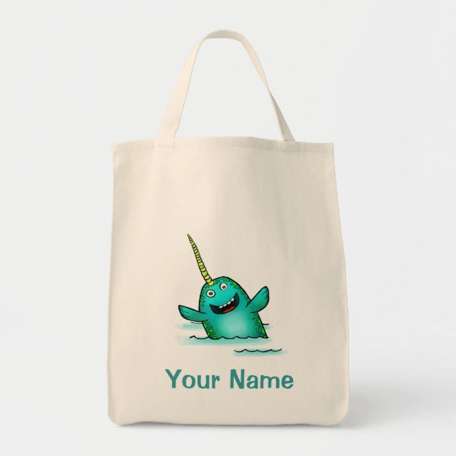 Bolsa Tote A sacola, desenhos animados bonitos de Narwhal, (Frente)