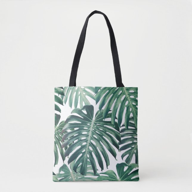 Bolsa Tote A selva tropical deixa um fundo floral (Frente)
