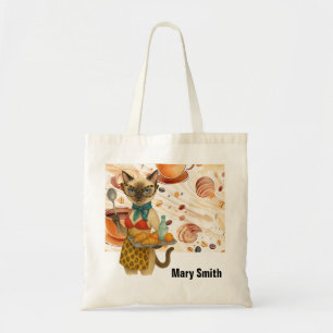 Bolsa Tote A senhora do almoço do gato siamês está na cafeter