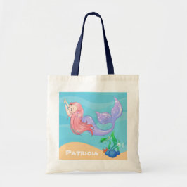 Bolsa Tote A sereia de praia em Cute adiciona o nome ao saco