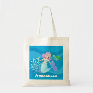 Bolsa Tote A tartaruga de mar bonito da sereia da praia