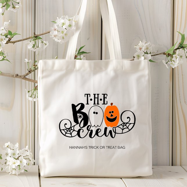 Bolsa Tote A Tripulação Boo Halloween Ghost Pumpkin Personali (Criador carregado)
