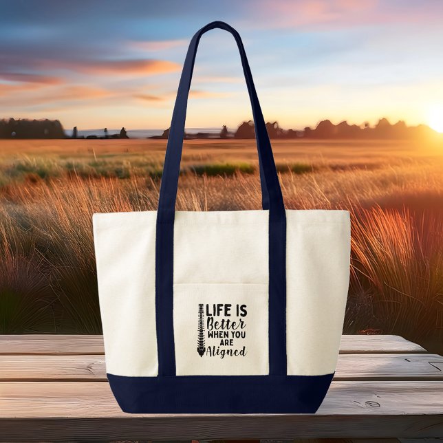 Bolsa Tote A vida comercial da quiroprática é melhor alinhada (Chiropractic Life is Better Aligned Large Tote Bag)