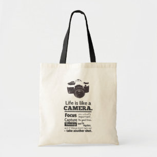 Bolsa Tote A vida é como uma citação de câmera, Black Grunge