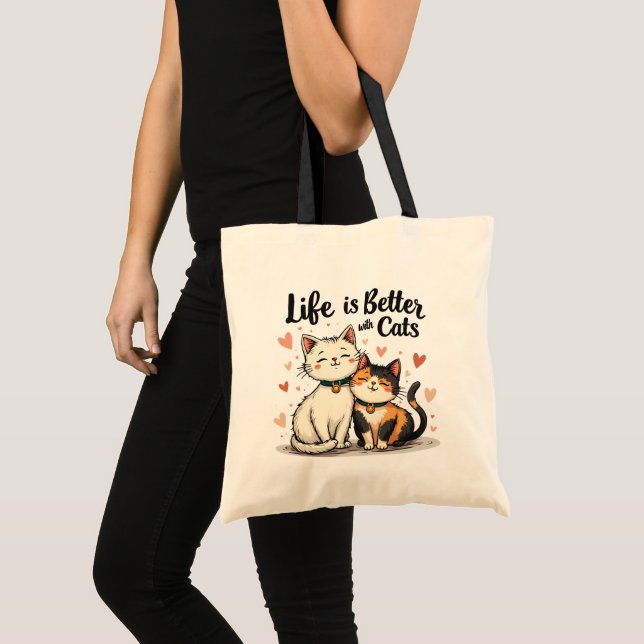 Bolsa Tote A vida é melhor com a estética gata-gata (Frente (produto))