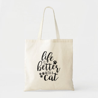 Bolsa Tote A vida é melhor com as legendas de gatos bonitos