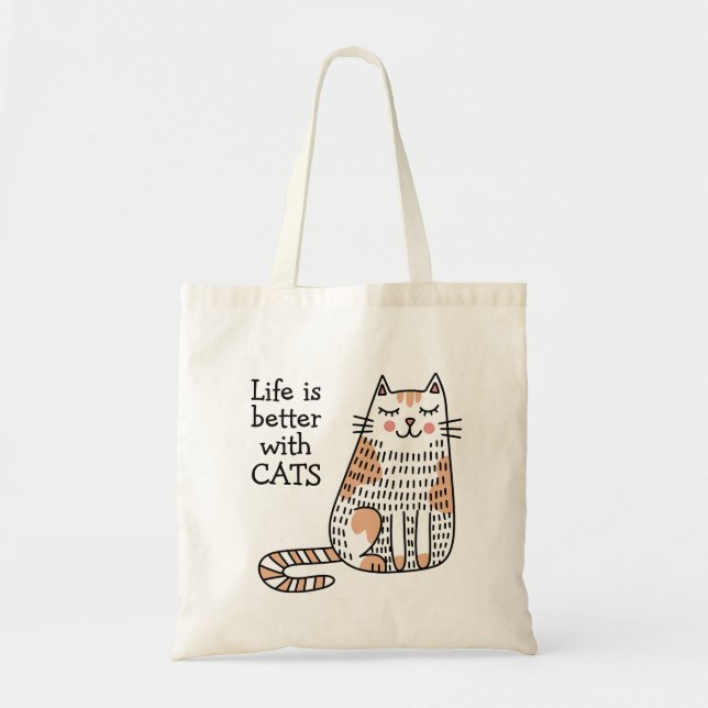 Bolsa Tote A Vida é Melhor Com Gatos Doodle (Frente)