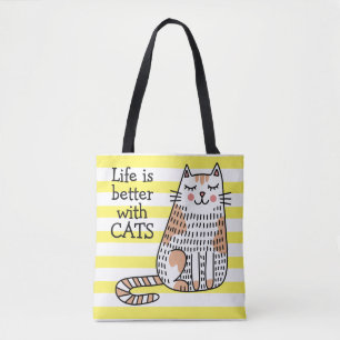Bolsa Tote A Vida É Melhor Com Gatos Doodle