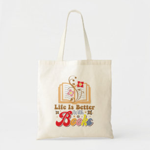 Bolsa Tote "A Vida é Melhor Com Livros" Cor Retro Colorida de