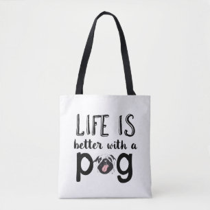 Bolsa Tote A vida é melhor com um cão bonitinho e engraçado