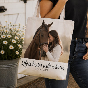 Bolsa Tote A Vida É Melhor Com Um Cavalo Roteiro Personalizad