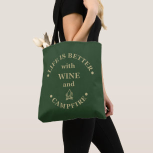 Bolsa Tote a vida é melhor com vinho e fogueira