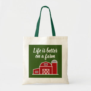 Bolsa Tote A vida é melhor em uma fazenda de canvas vermelha