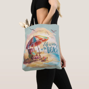 Bolsa Tote A vida é melhor na estética da costa da praia