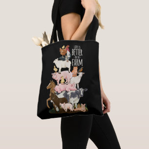Bolsa Tote A vida é melhor na fazenda, Animais Fofos, Campo