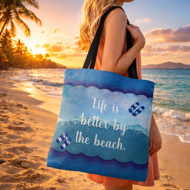 Bolsa Tote A vida é melhor na praia (Criador carregado)