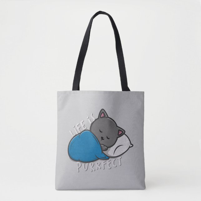 Bolsa Tote A vida é perfeita - Gato adormecido (Frente)