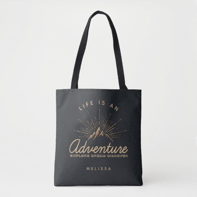Bolsa Tote A vida é uma montanha de aventura com raios solare (Frente)