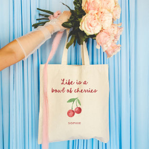 Bolsa Tote A vida é uma tigela de cerejas Script de Retro V