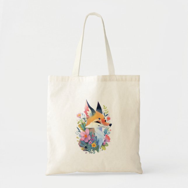 Bolsa Tote A whimsical scene of a cute fox in the flowers (Frente)