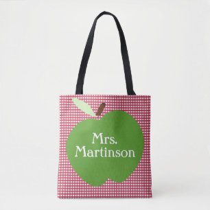 Bolsa Tote A xadrez vermelha/Apple verde/personalizou o