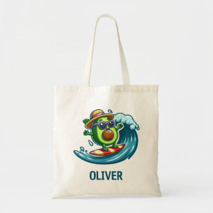 Bolsa Tote Abacate Surfista Fofo Ataca as Ondas Personalizado