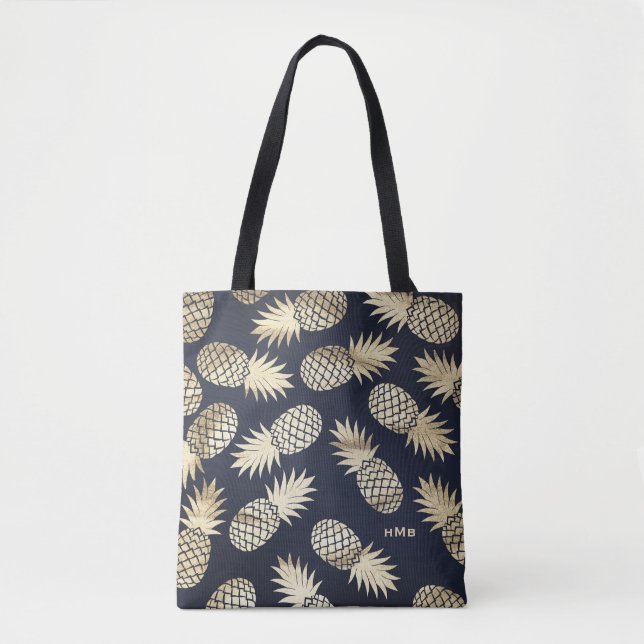 Bolsa Tote Abacaxi-abacaxi-de-folha-de-ouro tropical Monogram (Frente)