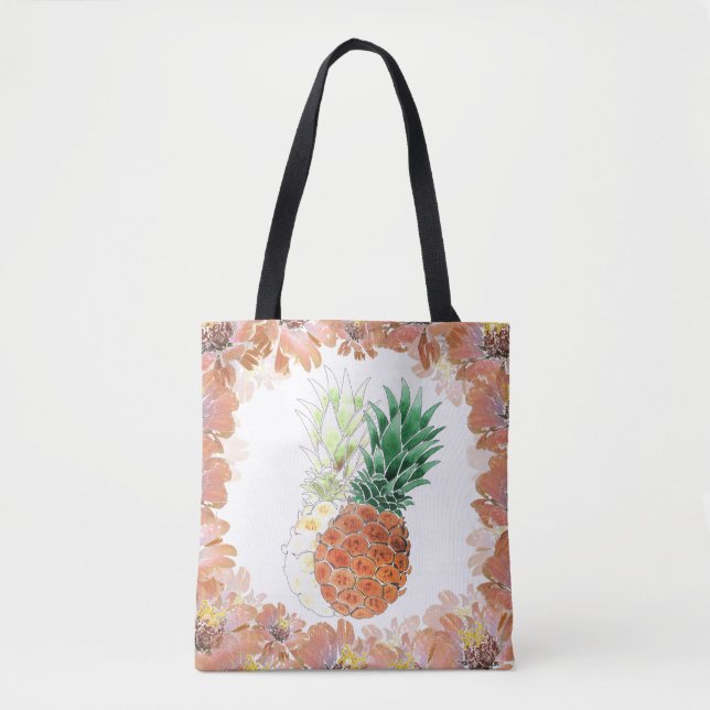 Bolsa Tote Abacaxi, aquarela. (Frente)