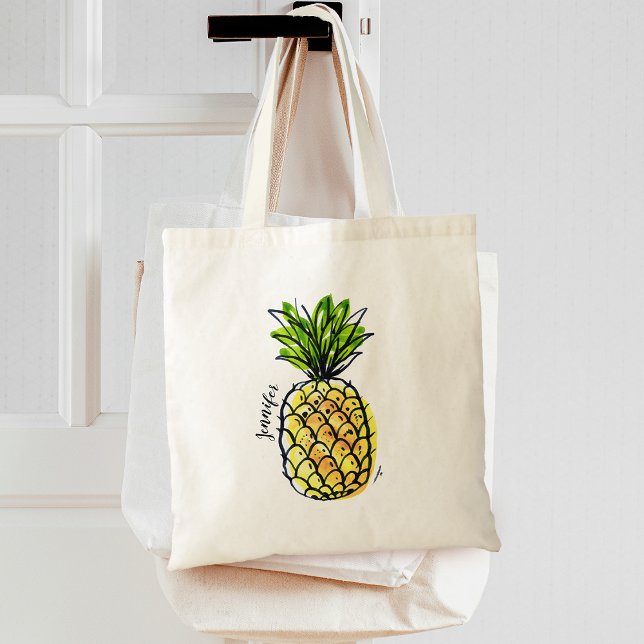 Bolsa Tote Abacaxi de Aquarela Personalizado (Watercolor Pineapple Personalized Tote Bag)