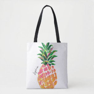 Bolsa Tote Abacaxi de Aquarela Personalizado Saco de Toques