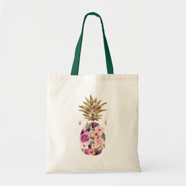Bolsa Tote Abacaxi de Ouro de Aquarela Botânica Chic (Frente)