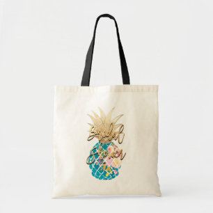Bolsa Tote Abacaxi de PixDezines Aloha+Falso Dourado+Aqua
