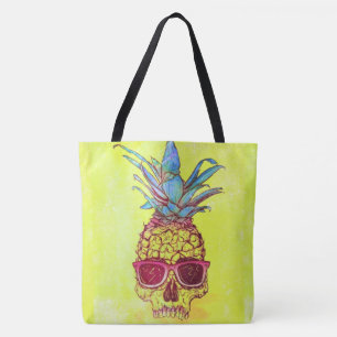 Bolsa Tote abacaxi do crânio dos óculos de sol por todo o