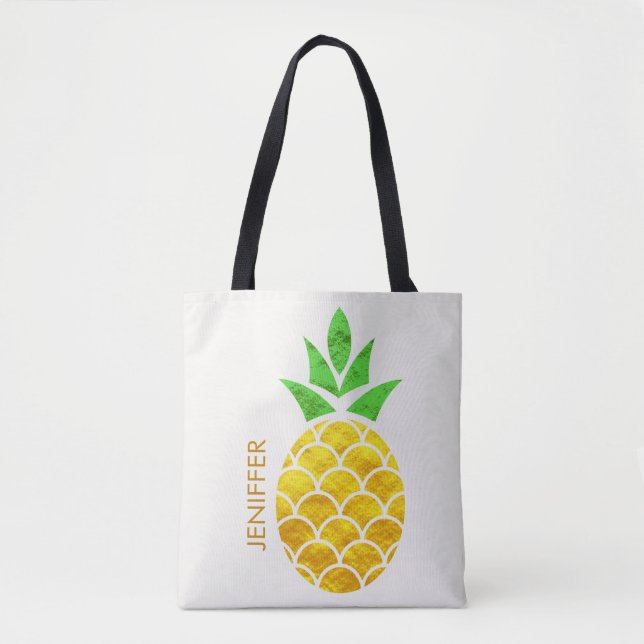 Bolsa Tote Abacaxi Geométrico de Folha de Verão Personalizada (Frente)